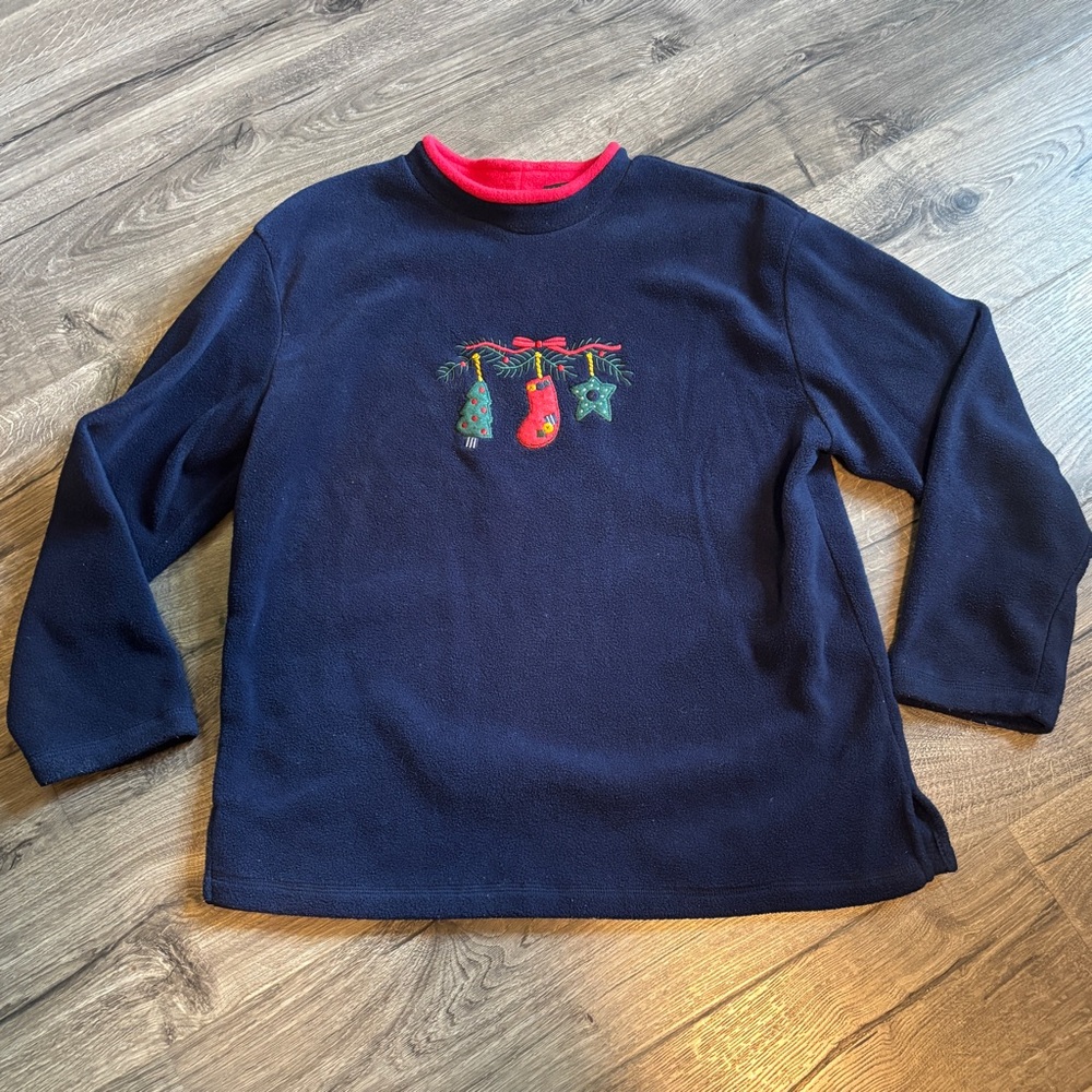 Croft & Barrow Red and Navy Fleece Holiday Sweater